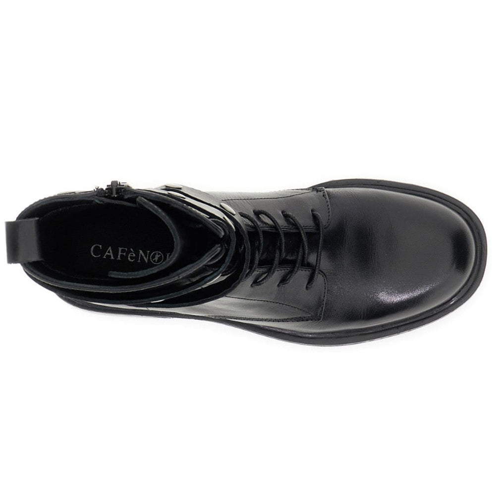 Combat boots CafèNoir woman black leather buckle