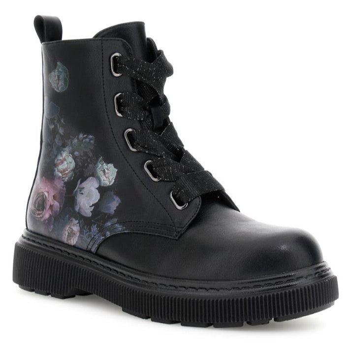 Ankle boots CafèNoir woman black eco-leather floral pattern