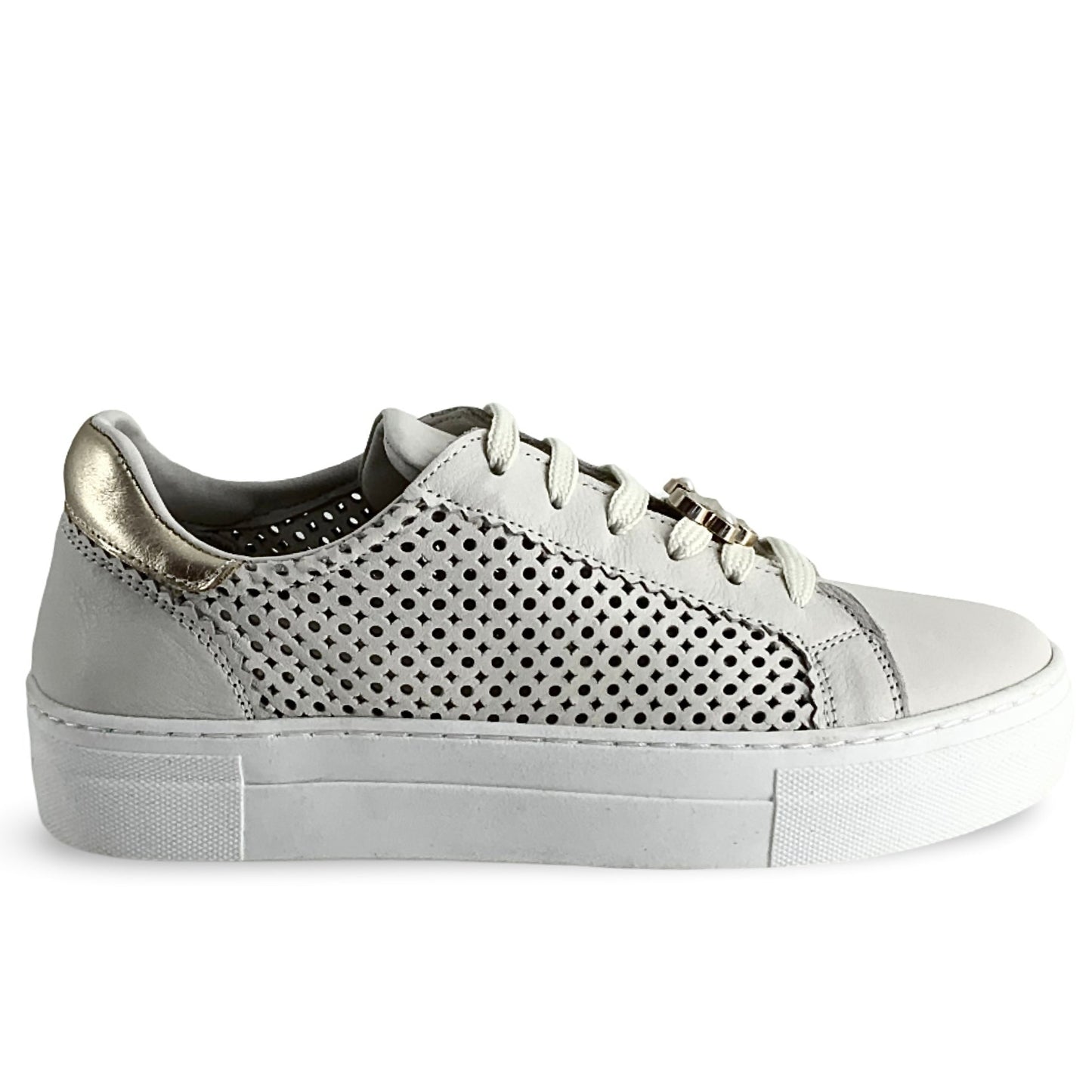 Sneakers Step donna pelle colore avorio inserti gioiello