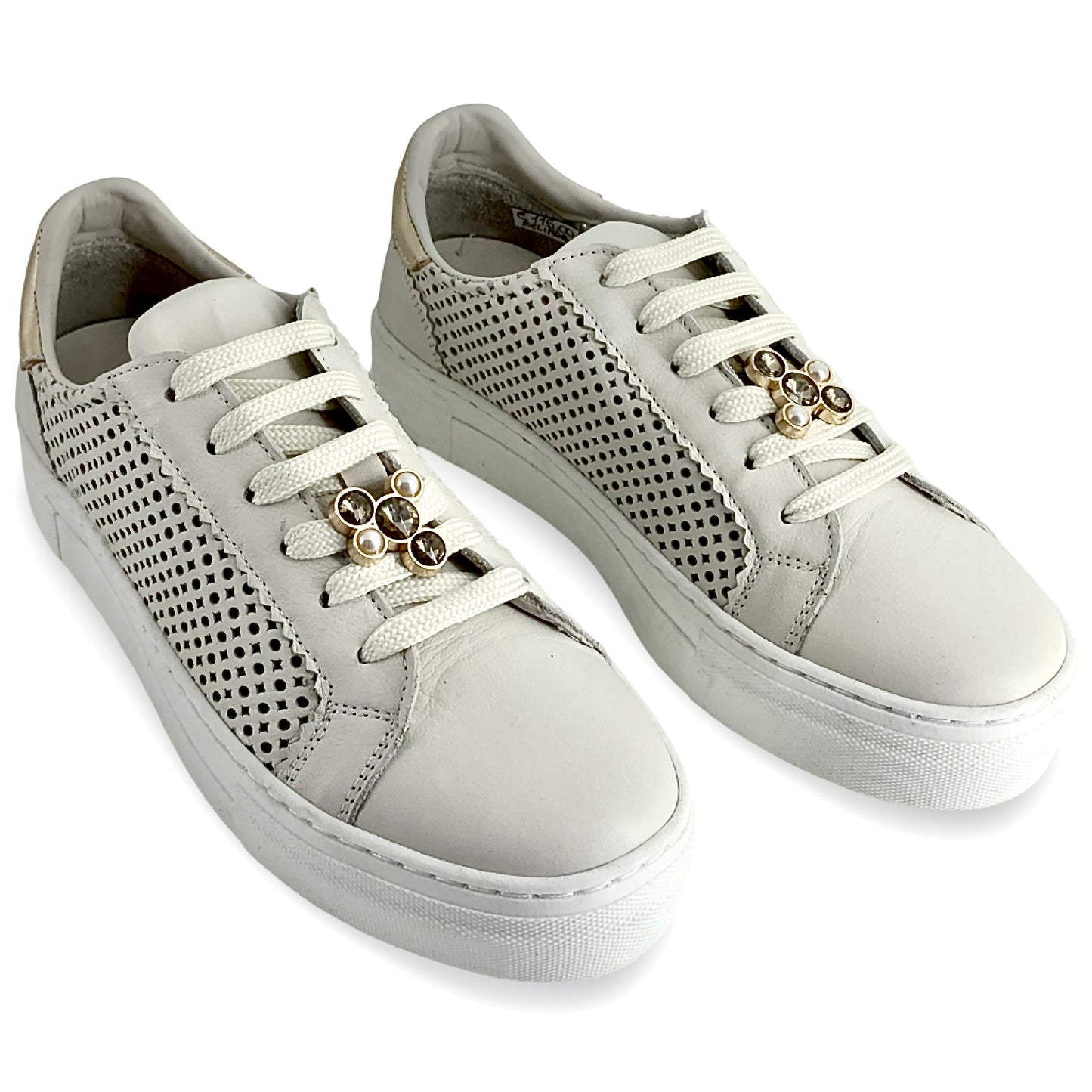 Sneakers Step donna pelle colore avorio inserti gioiello