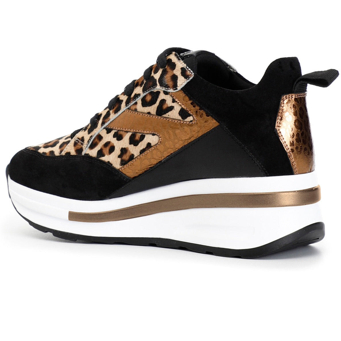 Sneakers CafèNoir donna pelle e cavallino animalier