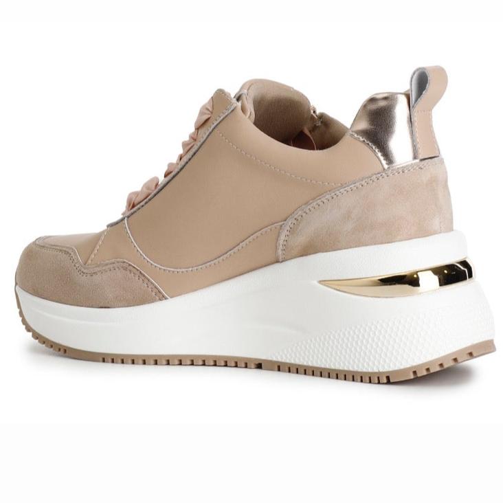 Sneakers zeppa CafèNoir donna pelle nocciola zip