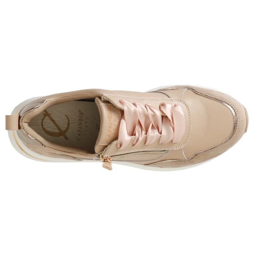 Sneakers zeppa CafèNoir donna pelle nocciola zip