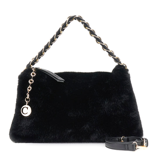 Soft shoulder bag CafèNoir woman black eco-fur