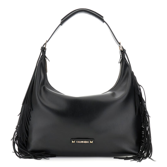 Medium shoulder bag CafèNoir woman black eco-leather fringed effect
