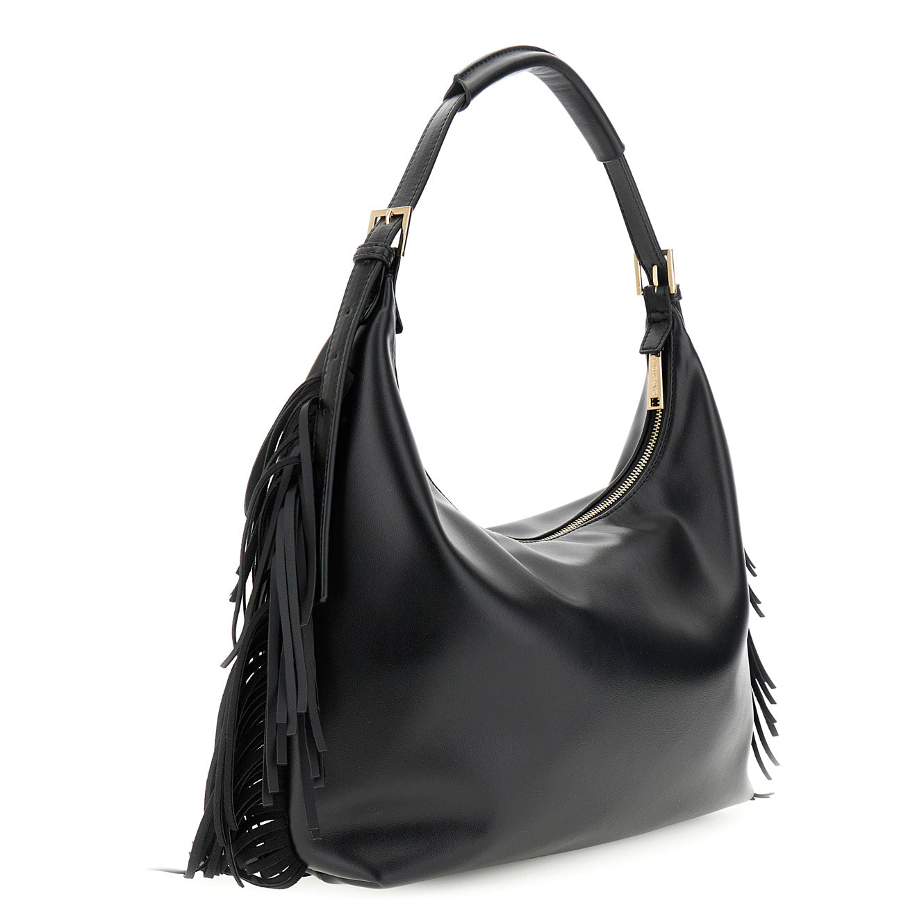 Medium shoulder bag CafèNoir woman black eco-leather fringed effect