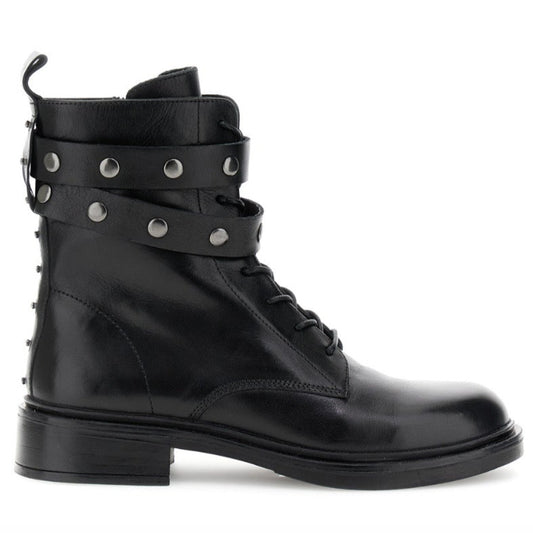 Combat boots CafèNoir woman black leather buckle