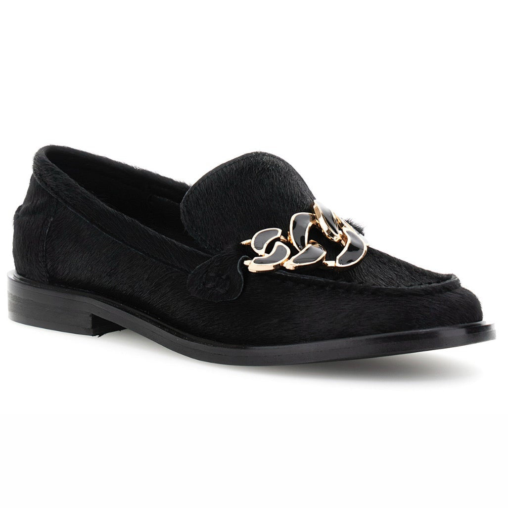 Mocassini CafèNoir donna pelle cavallino nero fibbia
