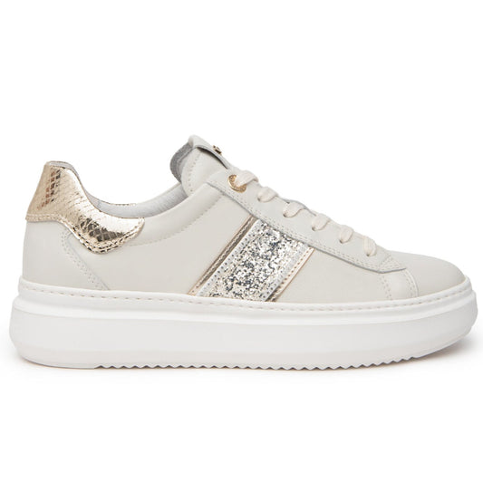 Sneakers NeroGiardini donna pelle avorio inserti platino