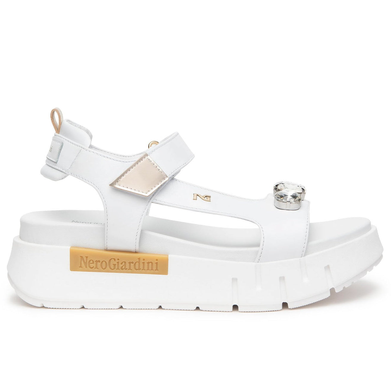 Sandali NeroGiardini donna pelle bianco inserti brillanti