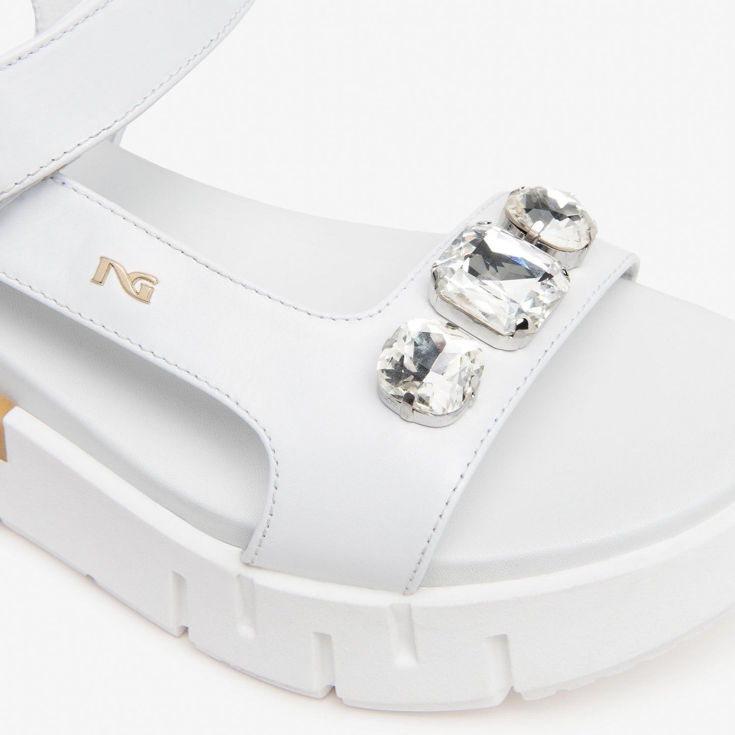 Sandali NeroGiardini donna pelle bianco inserti brillanti