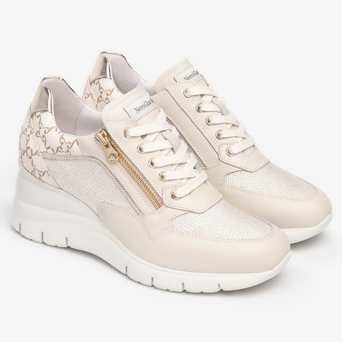 Sneakers NeroGiardini donna pelle beige con zeppa