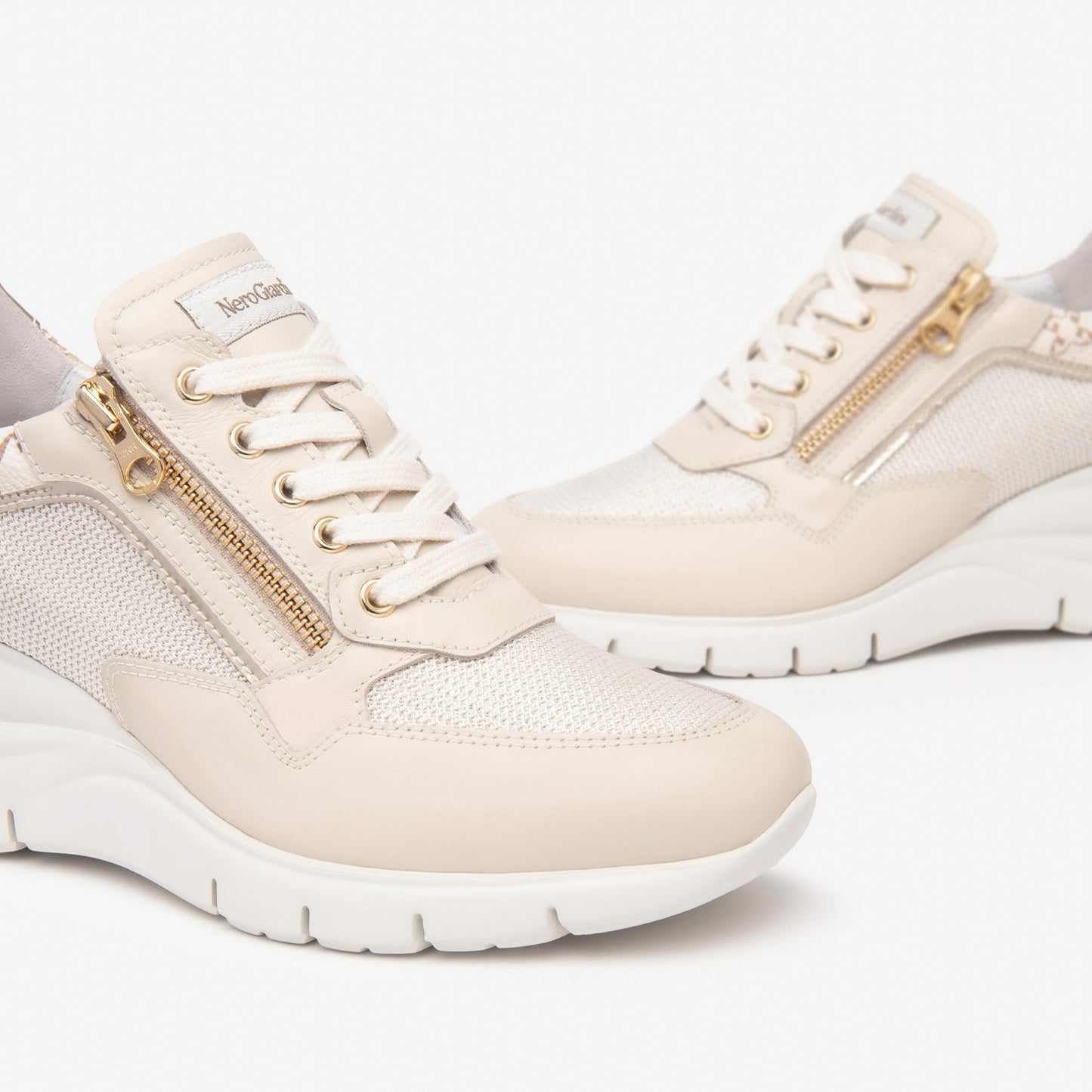 Sneakers NeroGiardini donna pelle beige con zeppa