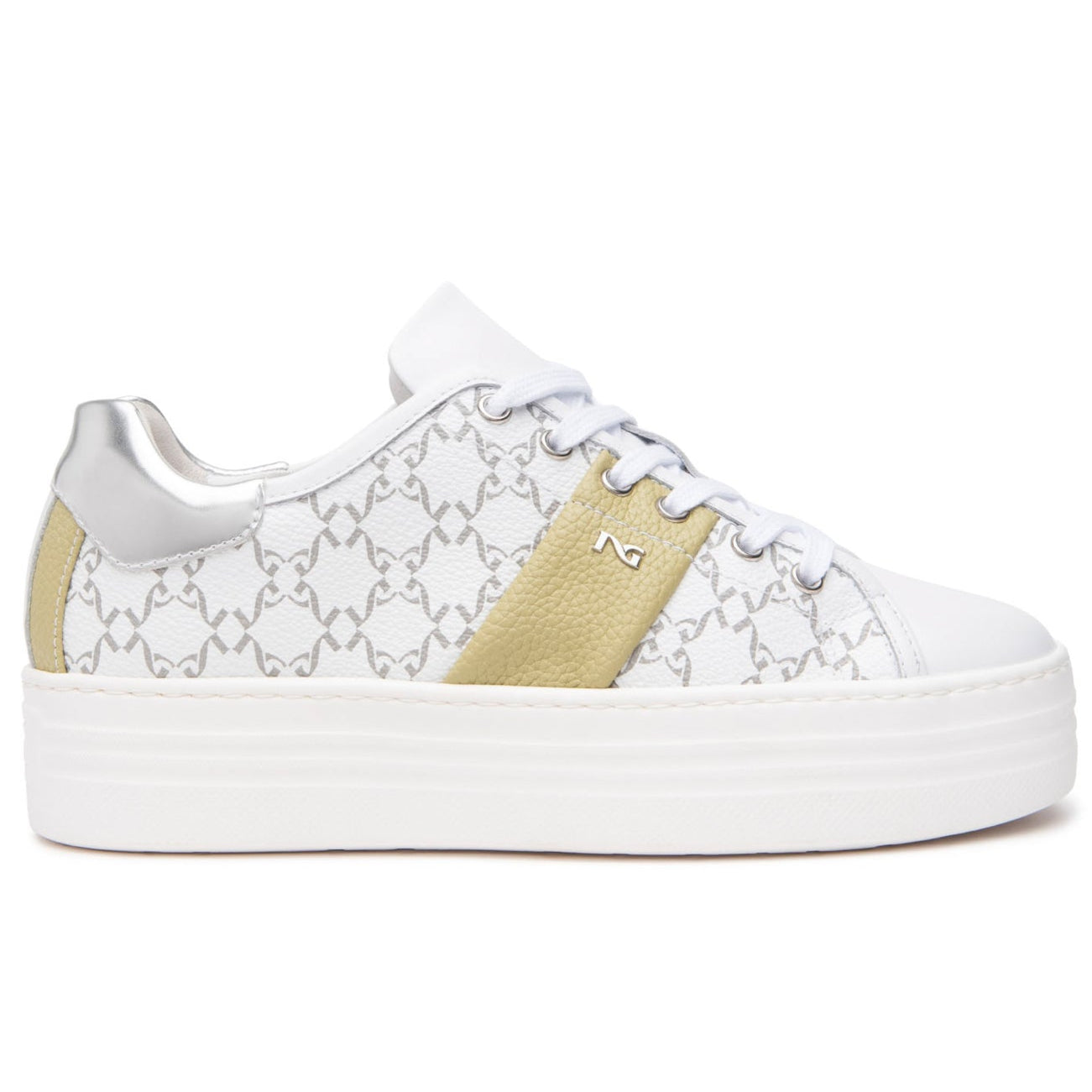 Sneakers NeroGiardini donna pelle bianco e salvia suola platform