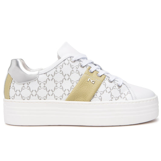 Sneakers NeroGiardini donna pelle bianco e salvia suola platform