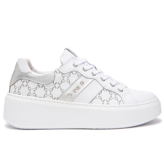 Sneakers NeroGiardini donna pelle bianco argento suola platform