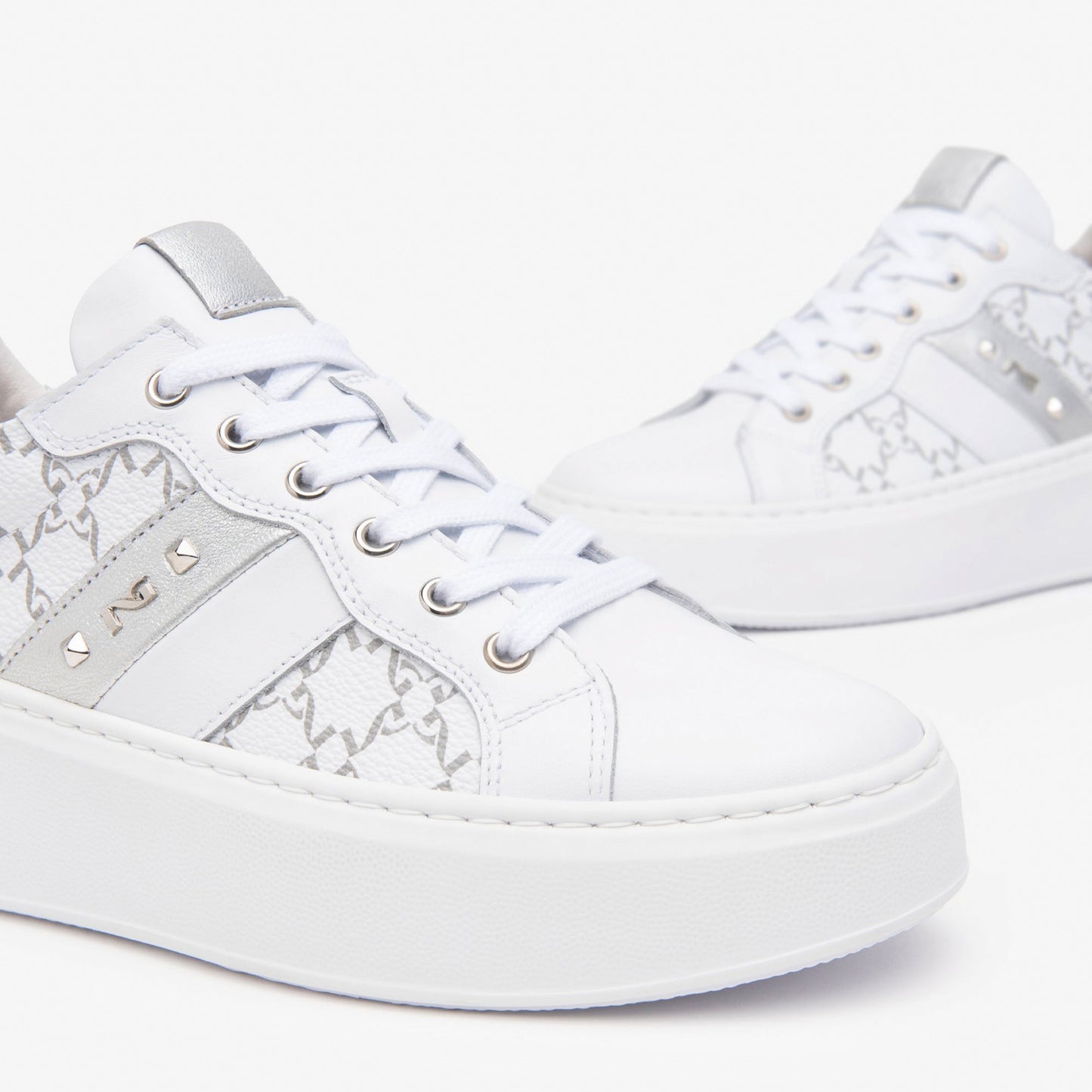 Sneakers NeroGiardini donna pelle bianco argento suola platform