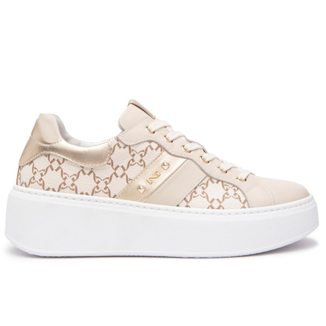 Sneakers NeroGiardini donna pelle beige platino suola platform