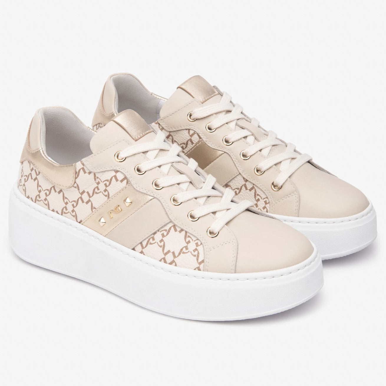 Sneakers NeroGiardini donna pelle beige platino suola platform