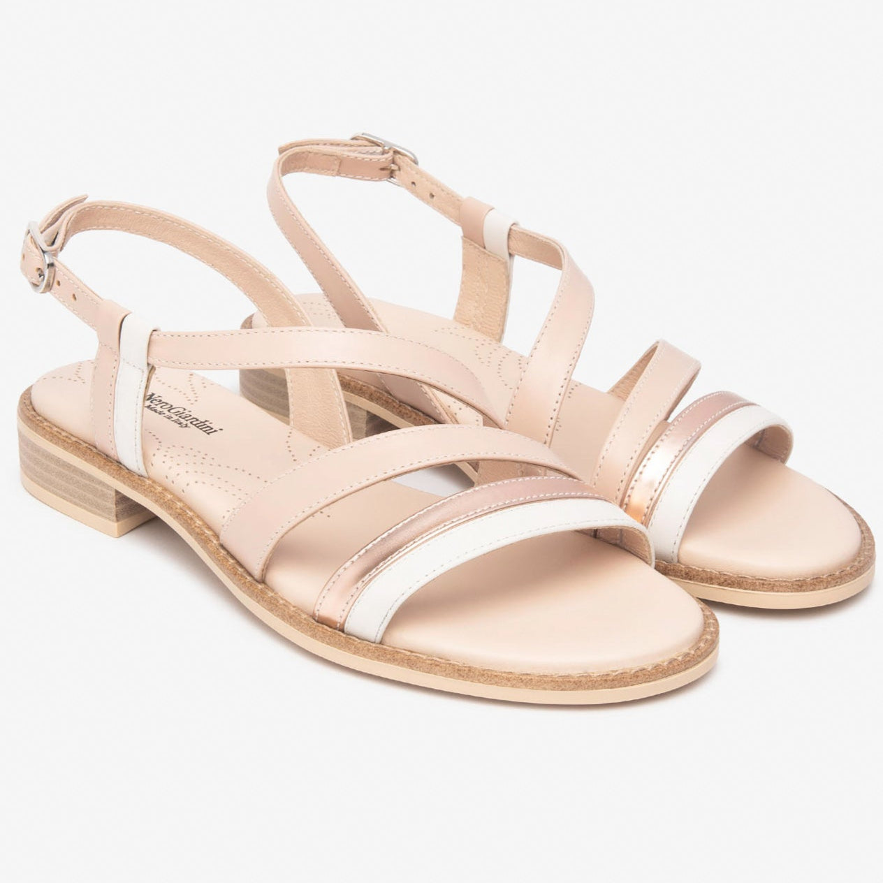 Sandali NeroGiardini donna pelle bianco e rosa cipria