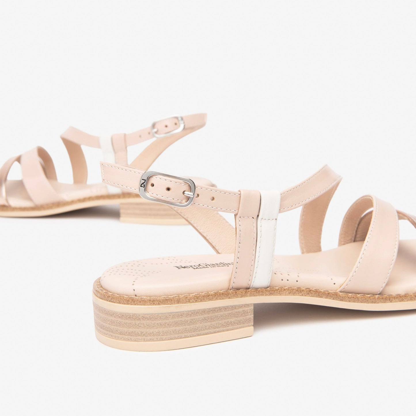 Sandali NeroGiardini donna pelle bianco e rosa cipria