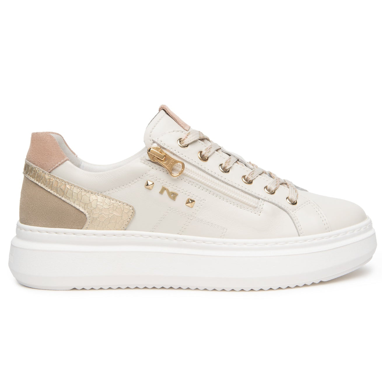 Sneakers NeroGiardini woman white leather with zip