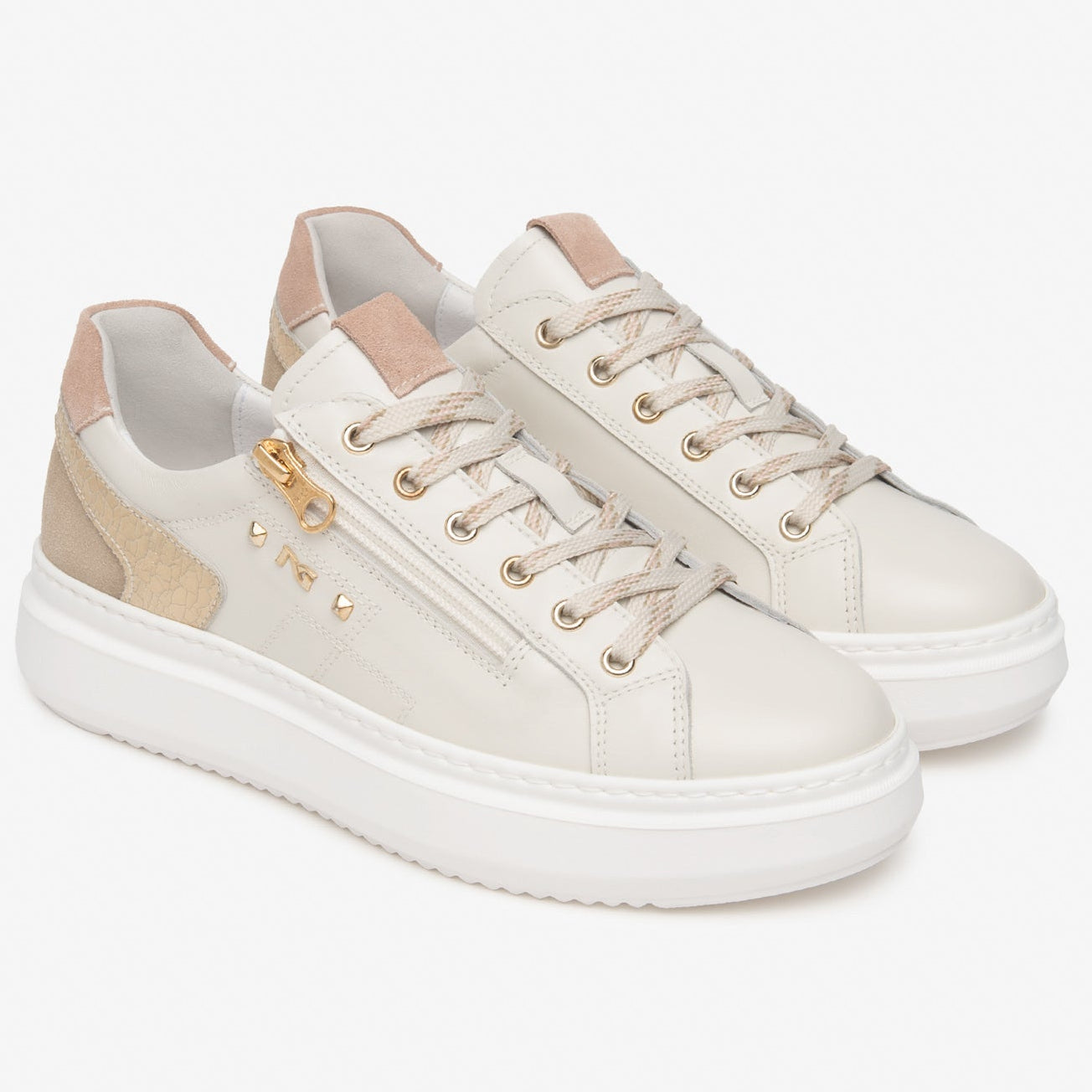 Sneakers NeroGiardini woman white leather with zip
