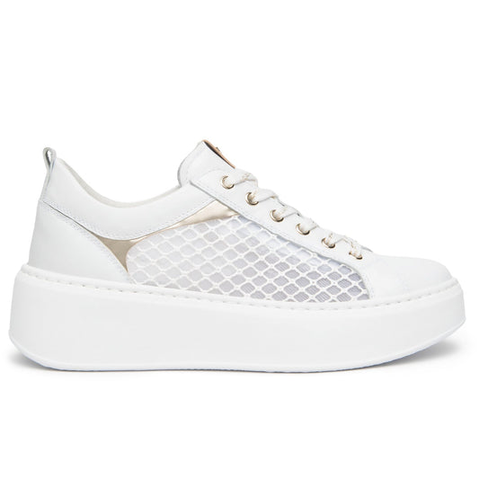 Sneakers NeroGiardini donna pelle bianco inserti oro