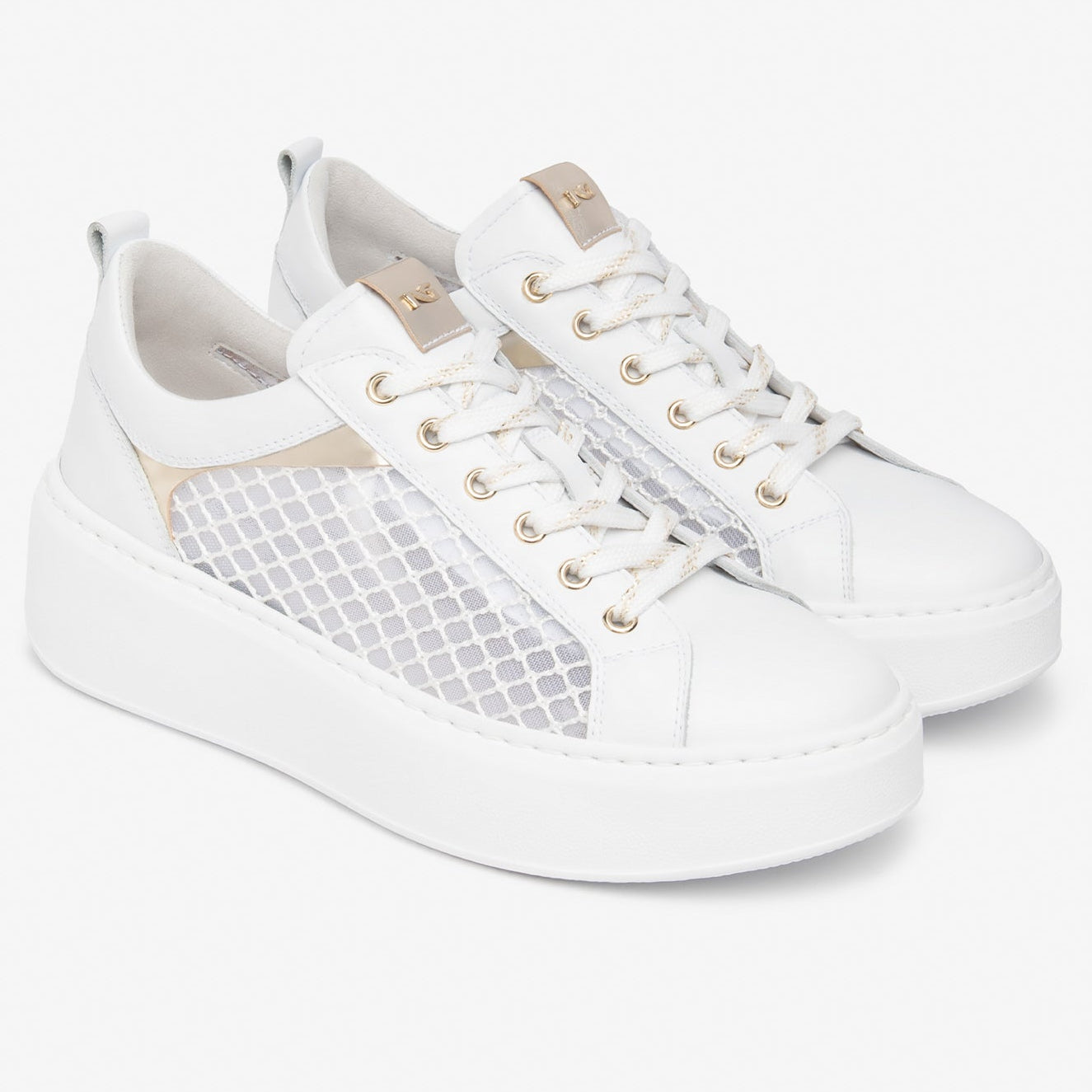 Sneakers NeroGiardini woman white leather gold inserts