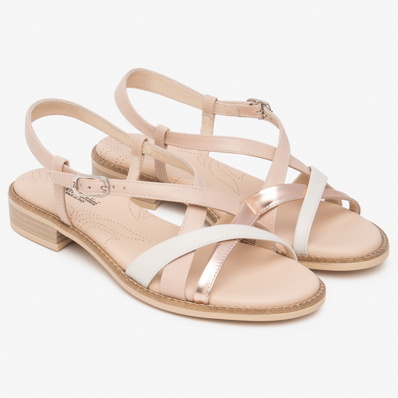 Sandals NeroGiardini women white and powder pink leather