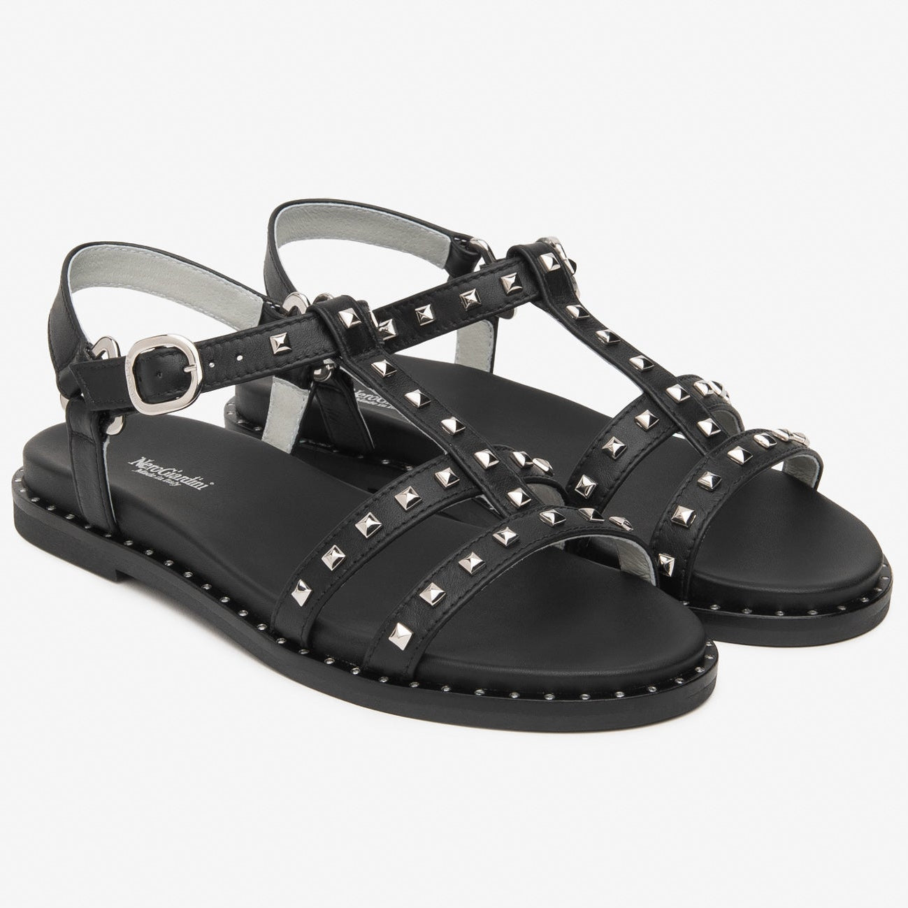 Sandali NeroGiardini donna pelle nero con borchie
