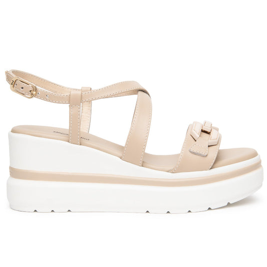 Sandals NeroGiardini women white and pink leather chain insert