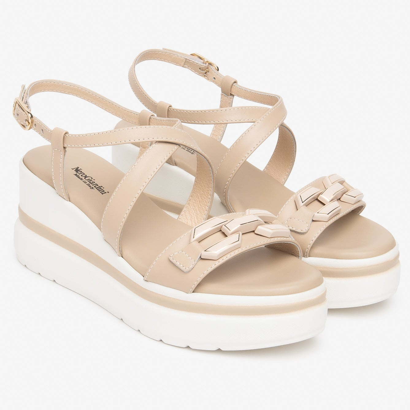 Sandali NeroGiardini donna pelle beige inserto fibbia