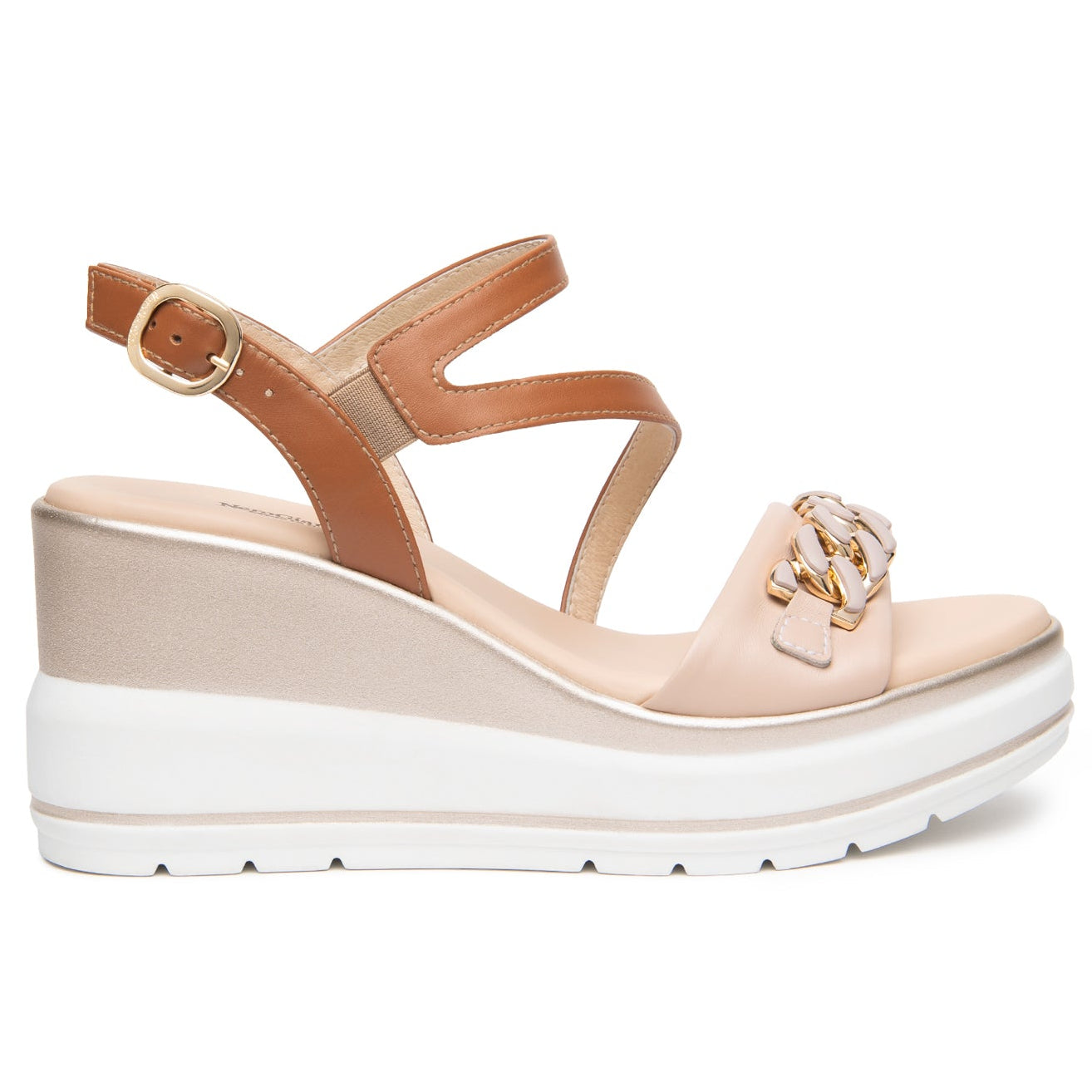 Sandali NeroGiardini donna pelle beige inserto catena