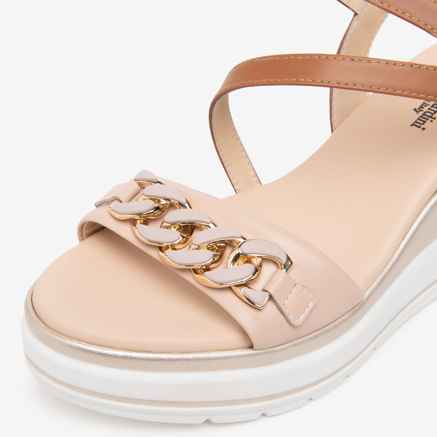 Sandali NeroGiardini donna pelle beige inserto catena