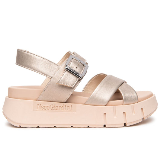 Sandals NeroGiardini women gold laminated leather