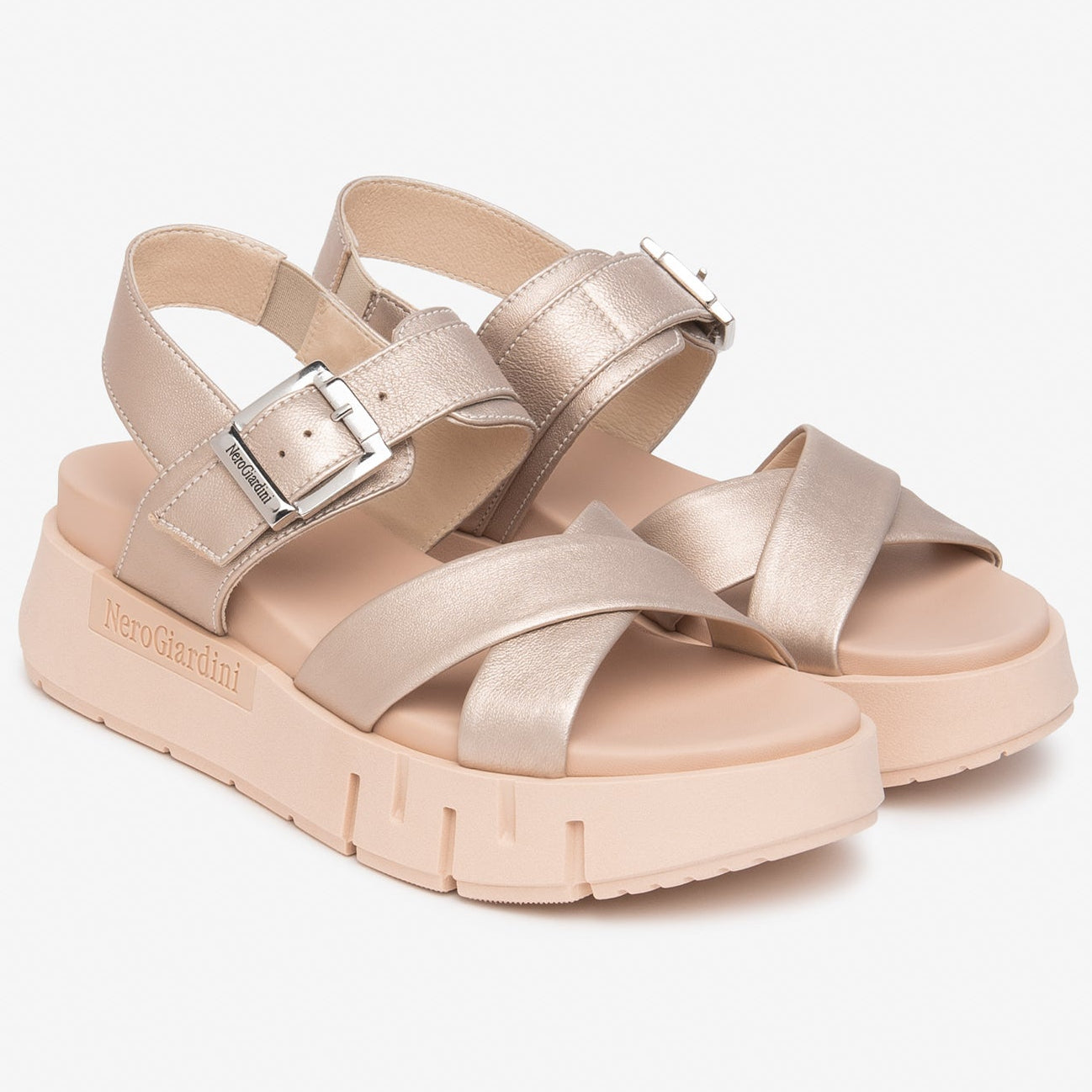 Sandali NeroGiardini donna pelle oro laminato