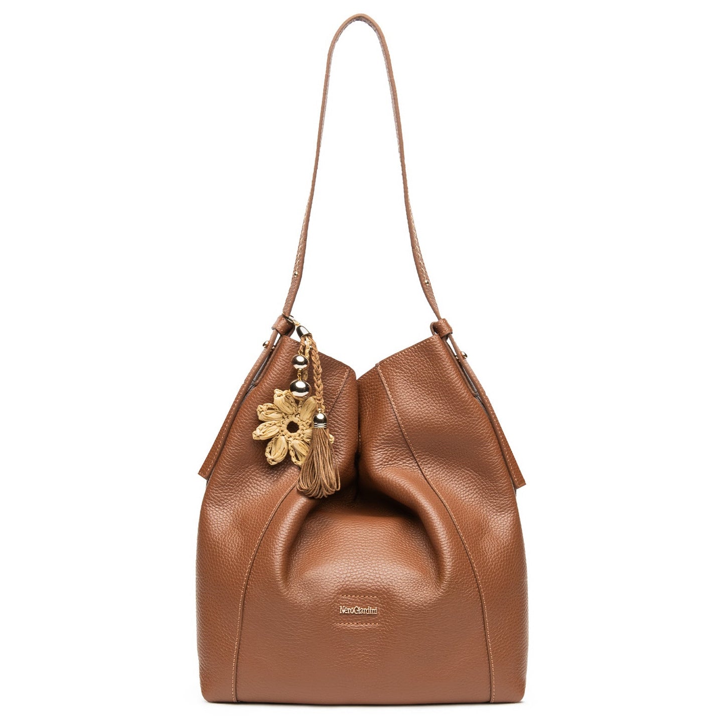 Borsa secchiello NeroGiardini pelle cuoio