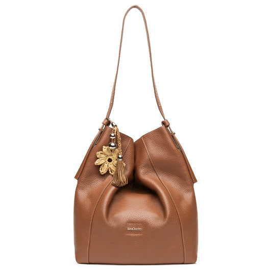 Borsa secchiello NeroGiardini pelle cuoio