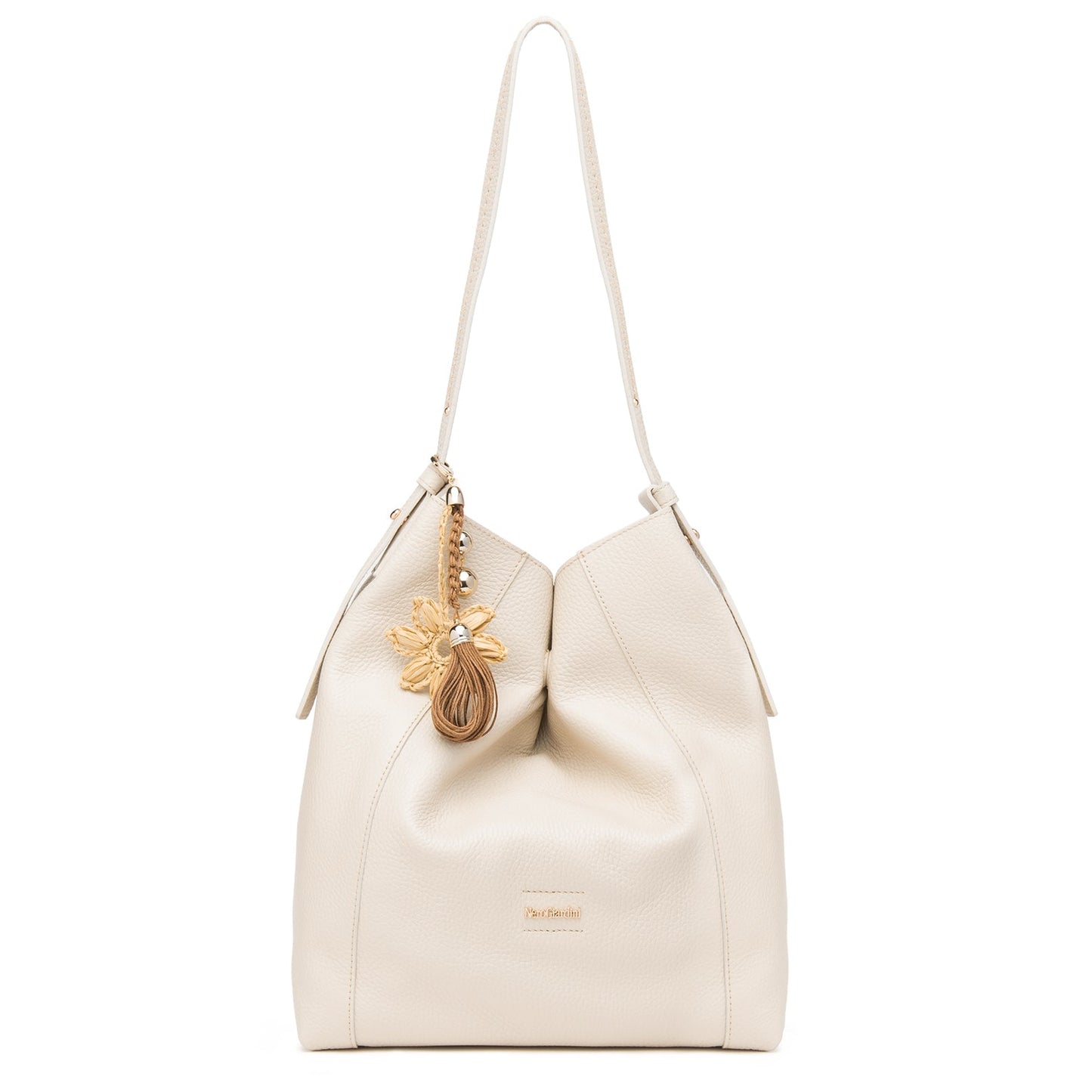 Borsa secchiello NeroGiardini pelle panna