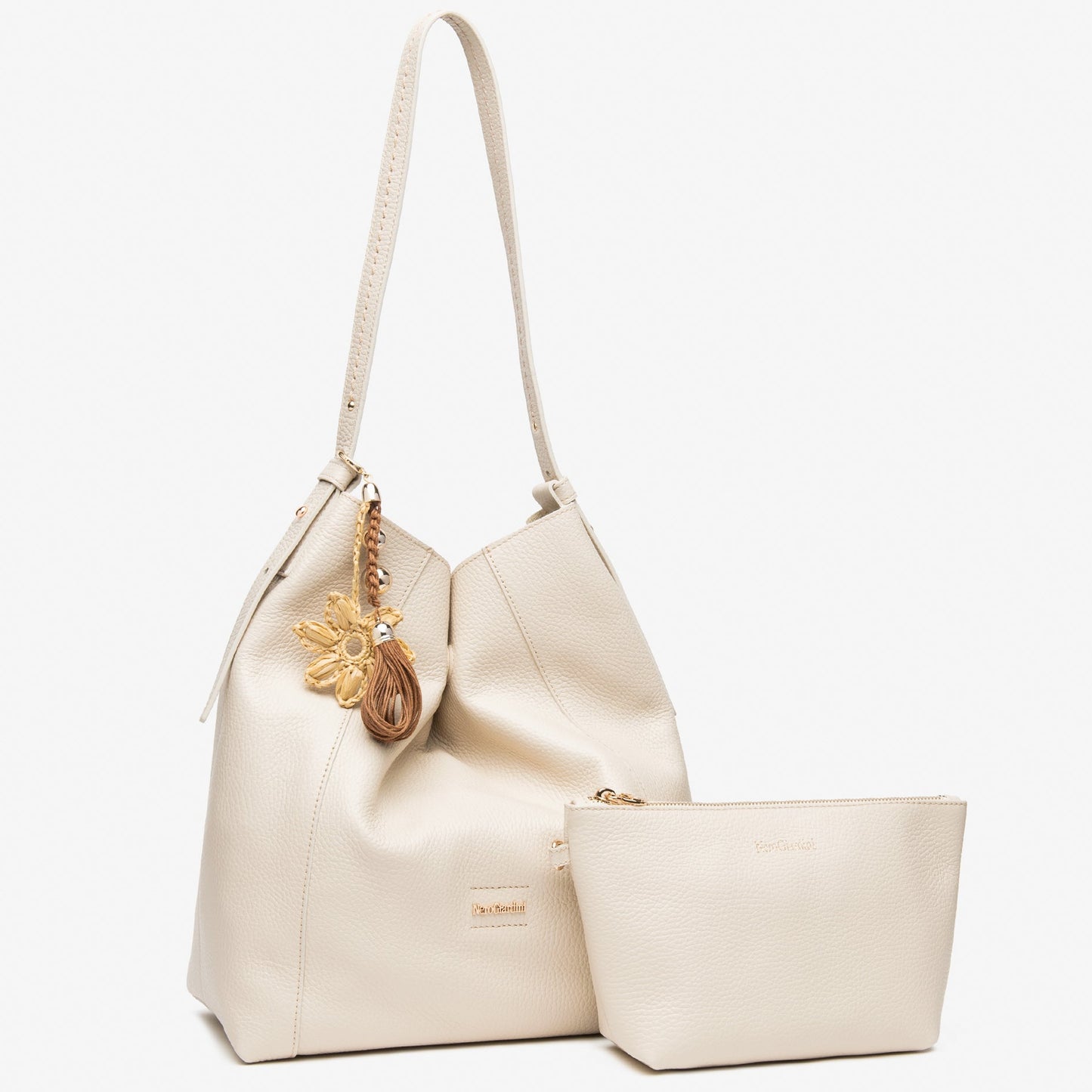 Borsa secchiello NeroGiardini pelle panna