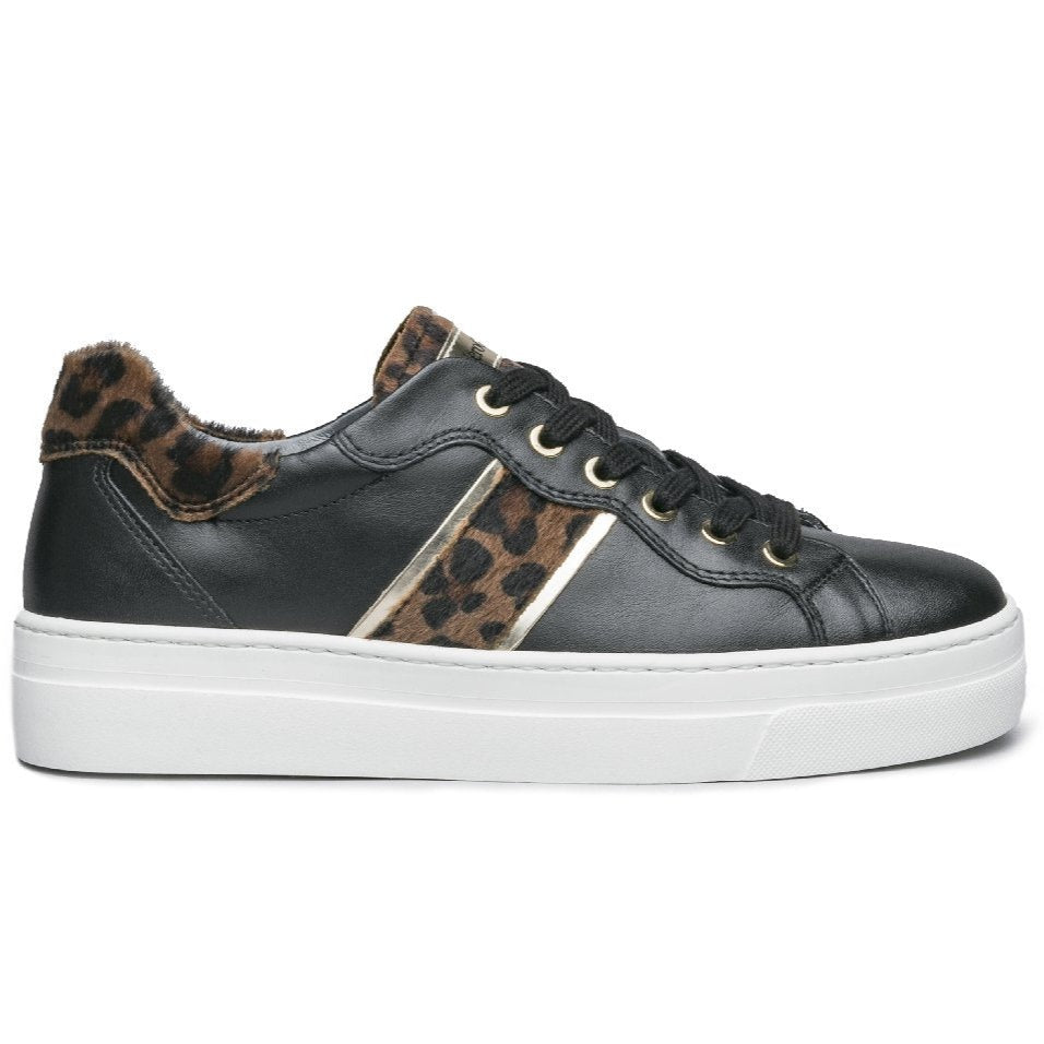 Sneakers NeroGiardini woman black leather animalier