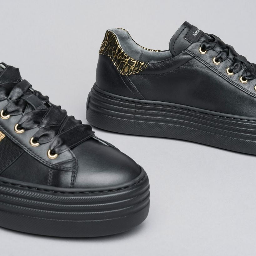 Sneakers NeroGiardini woman black and gold leather