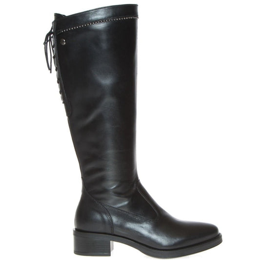 High boots Nero Giardini woman black leather laces closure