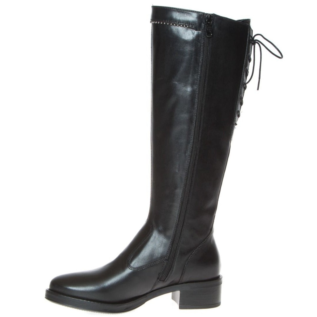 High boots Nero Giardini woman black leather laces closure