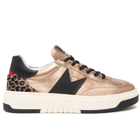 Sneakers NeroGiardini donna pelle platino inserti animalier