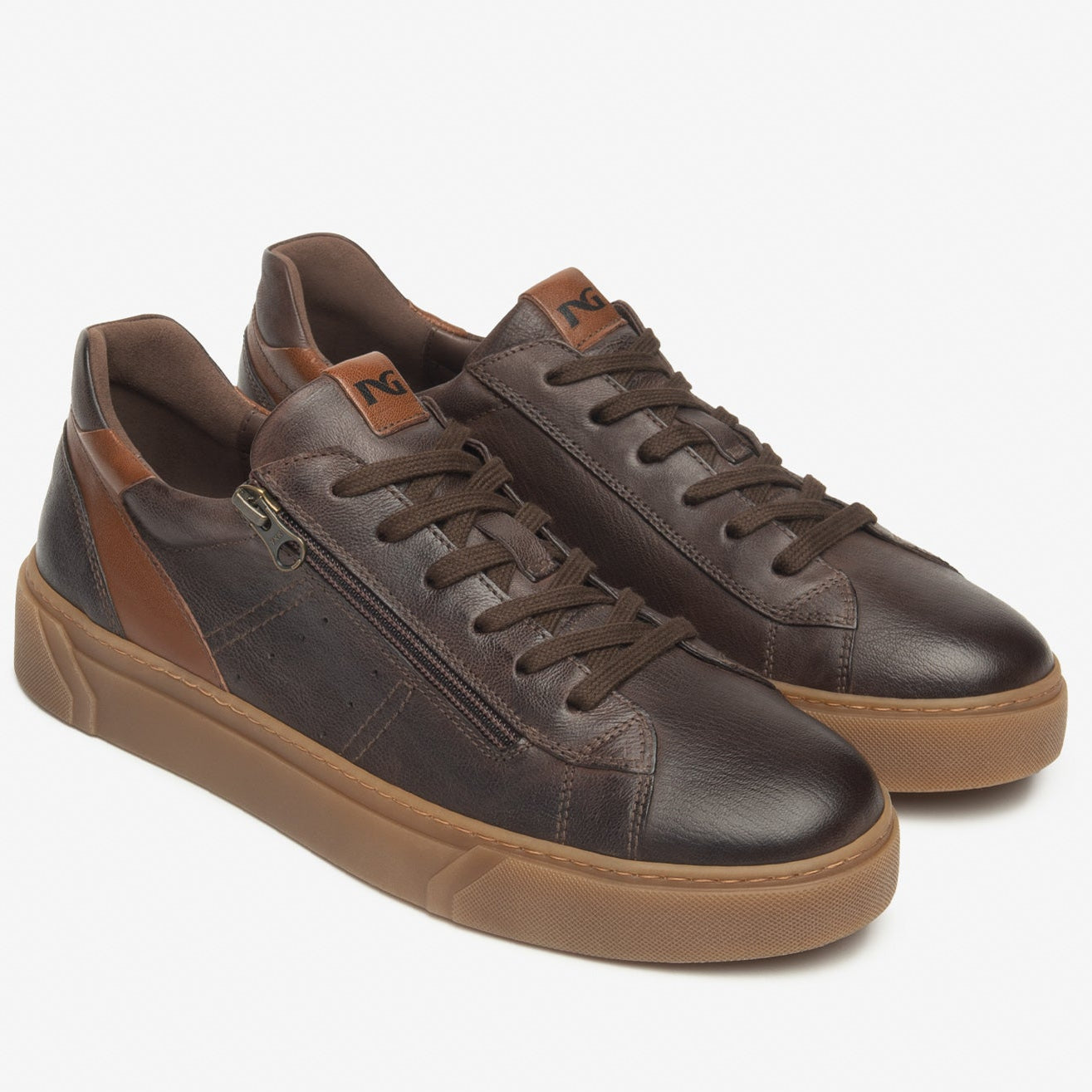 Sneakers NeroGiardini uomo pelle marrone zip
