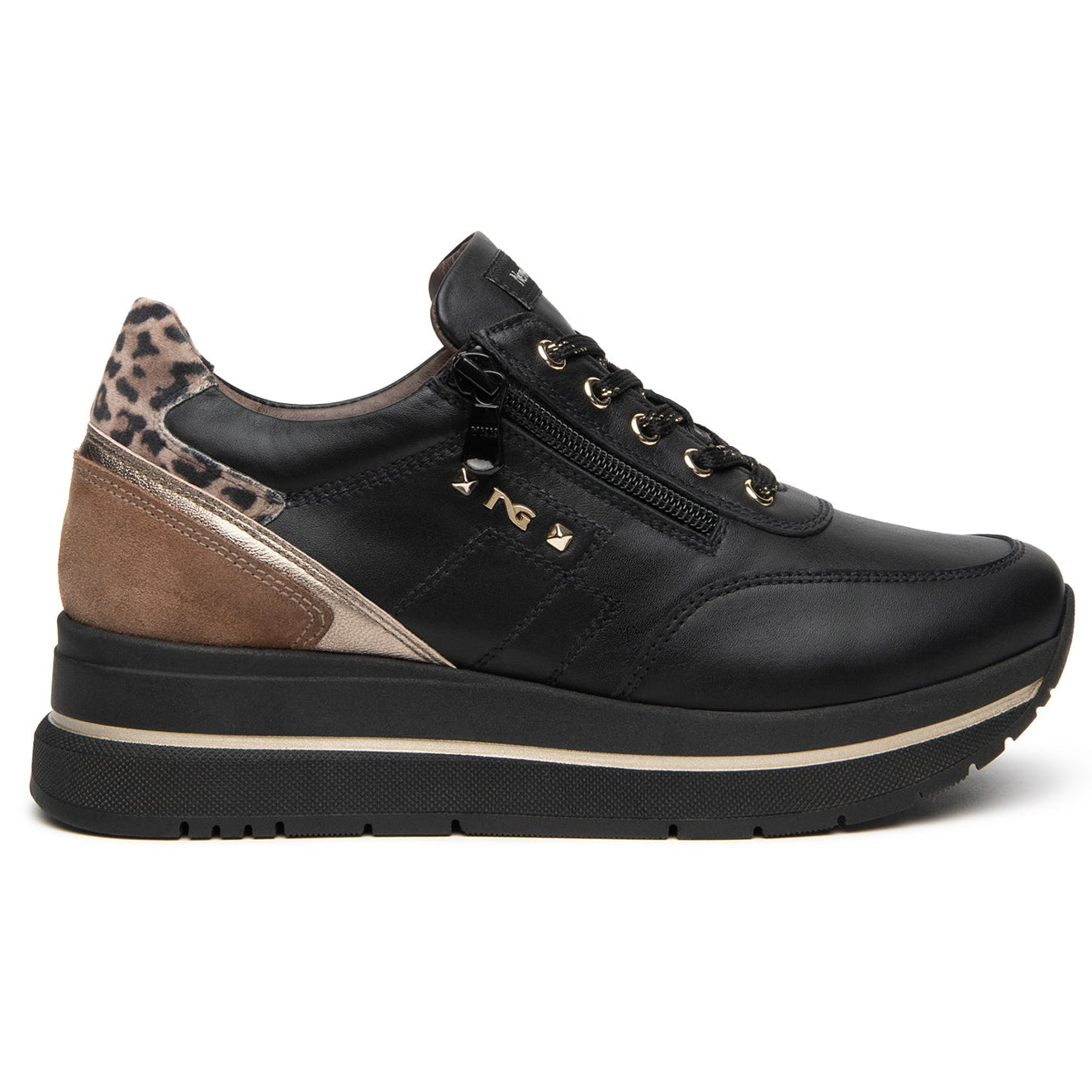 Sneakers NeroGiardini donna pelle nero zeppa