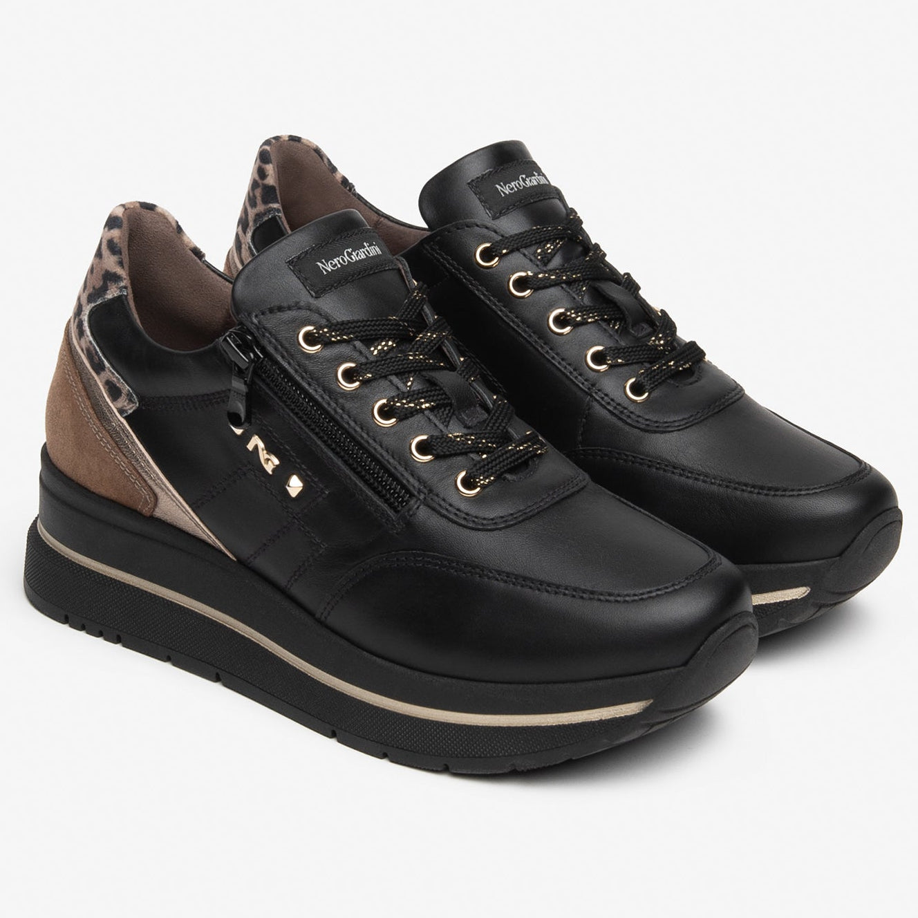 Sneakers NeroGiardini donna pelle nero zeppa