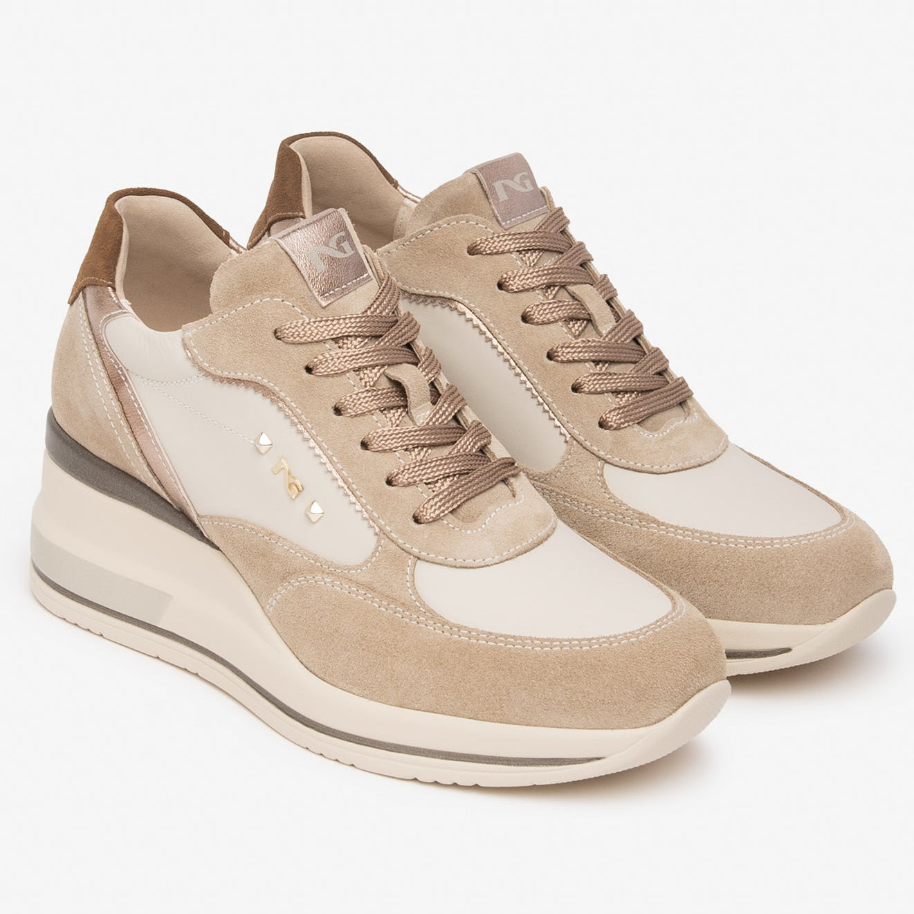 Sneakers NeroGiardini donna pelle beige zeppa